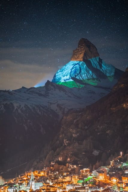 Indian flag projected onto Matterhorn in Zermatt