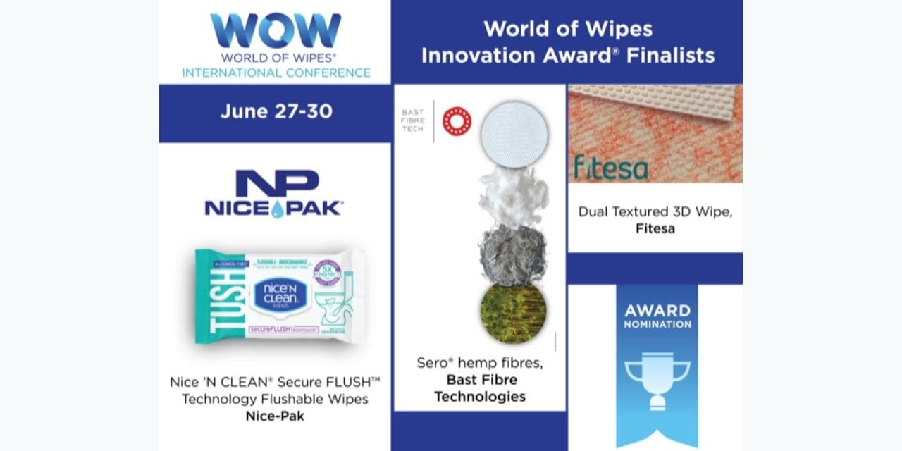 INDA ANNOUNCES THREE FINALISTS FOR THE WORLD OF WIPES INNOVATION AWARD